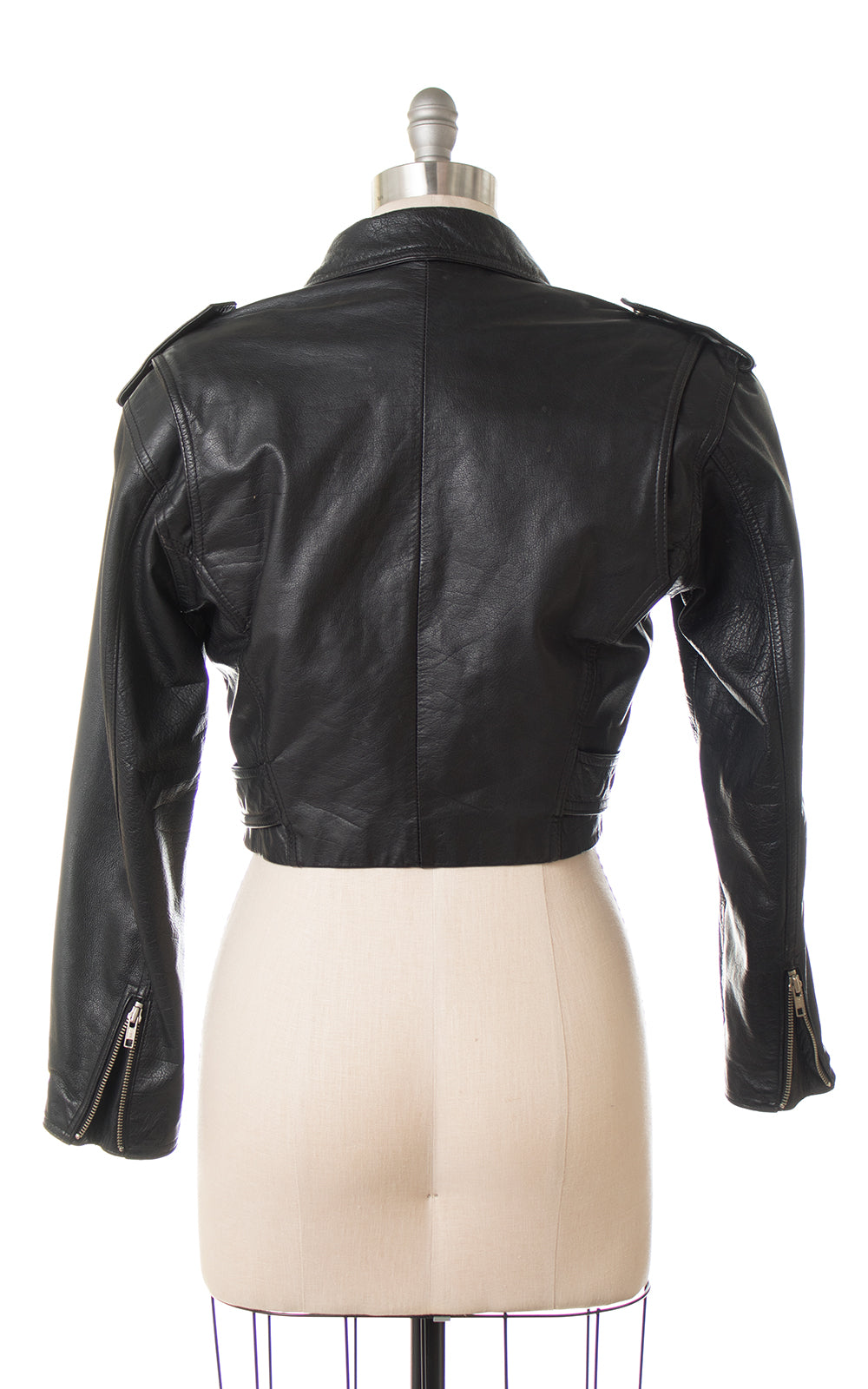 1980s Cropped Black Leather Motorcycle Jacket