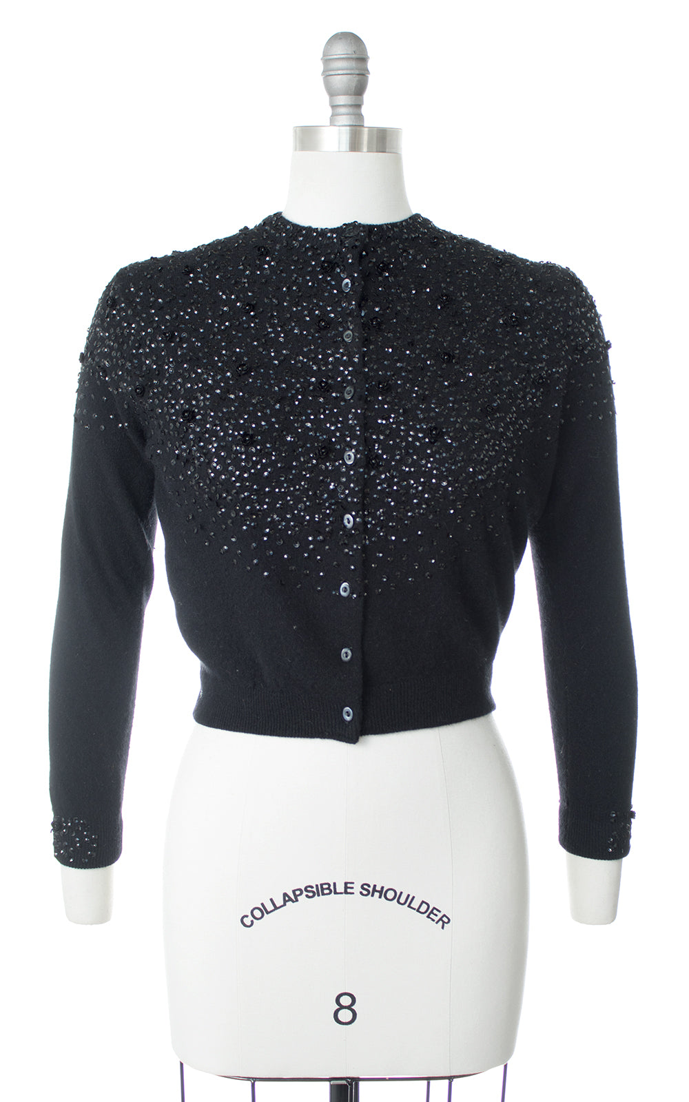 1950s Rose Sequined Knit Wool Cropped Cardigan