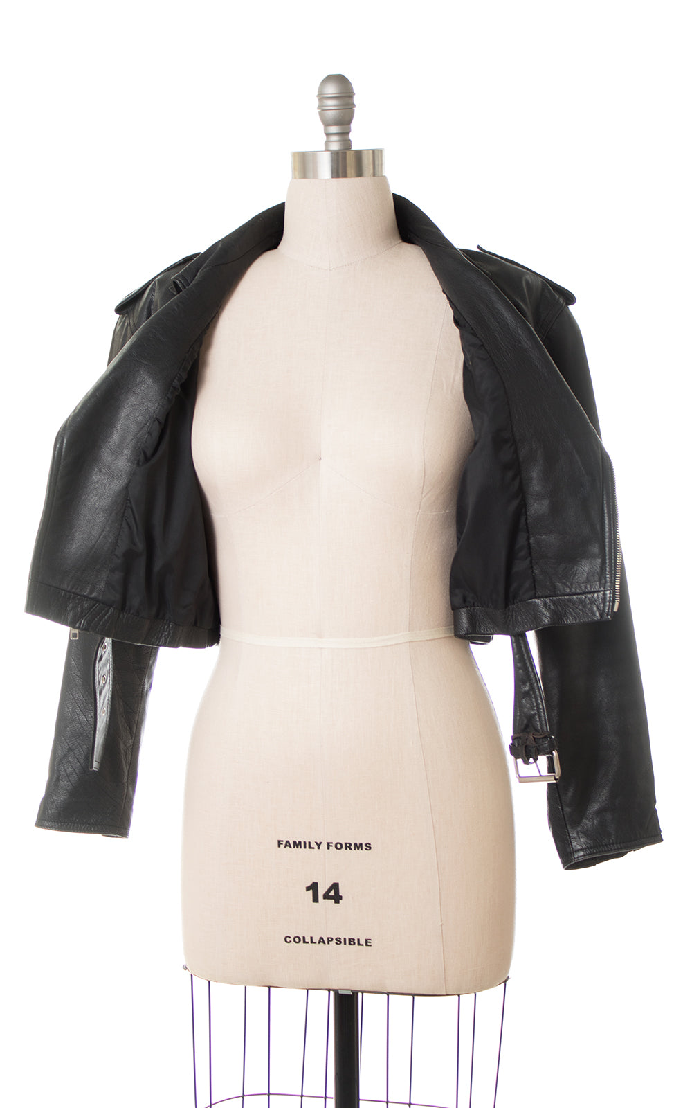 1980s Cropped Black Leather Motorcycle Jacket