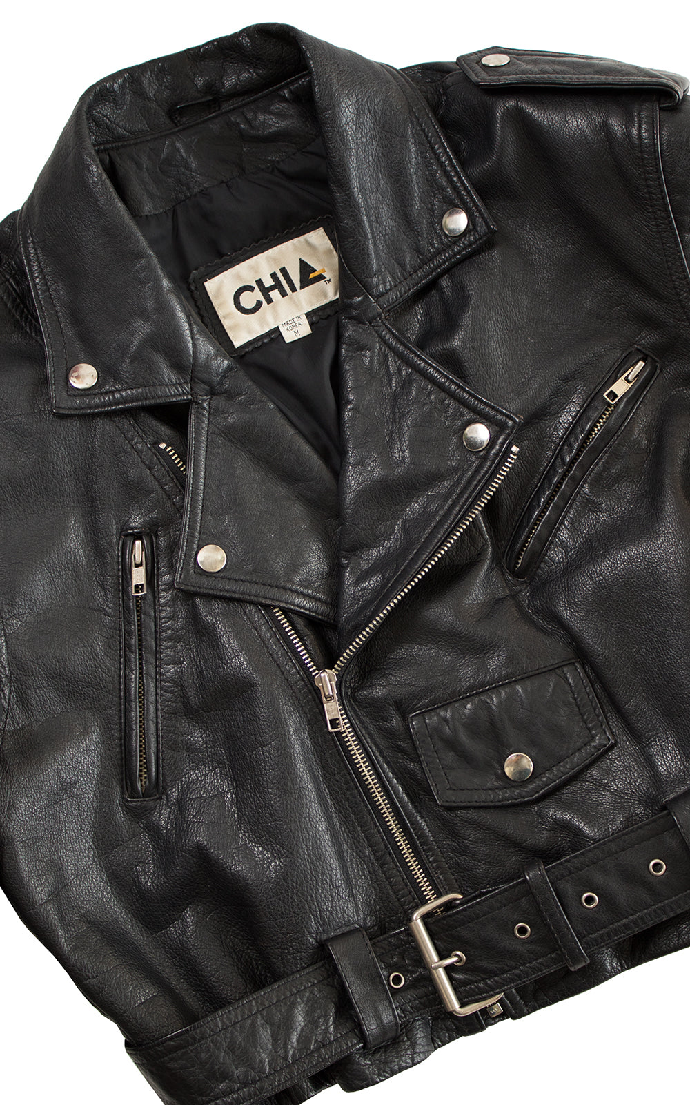 1980s Cropped Black Leather Motorcycle Jacket