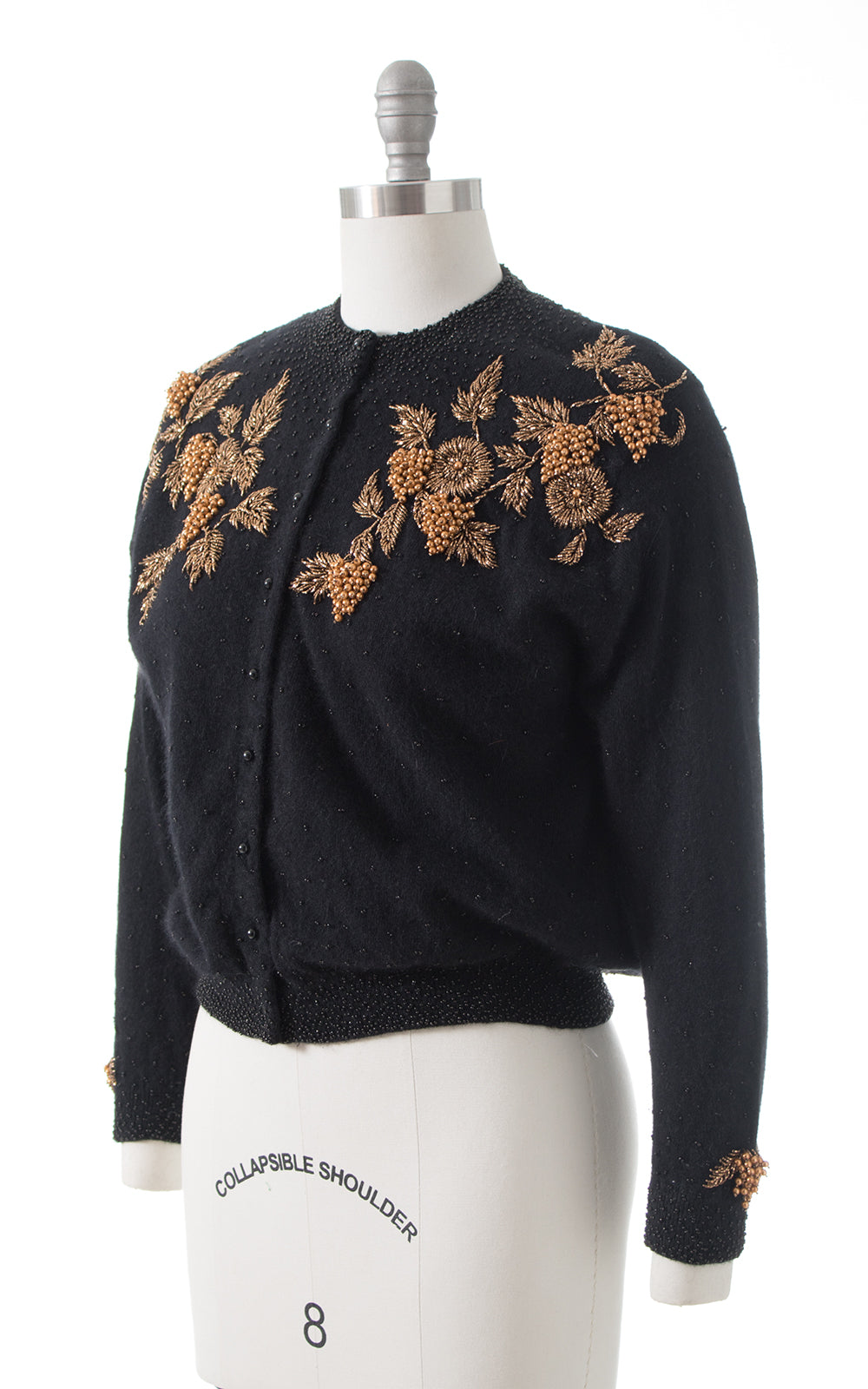1950s Gene Shelly Floral Beaded Knit Cardigan