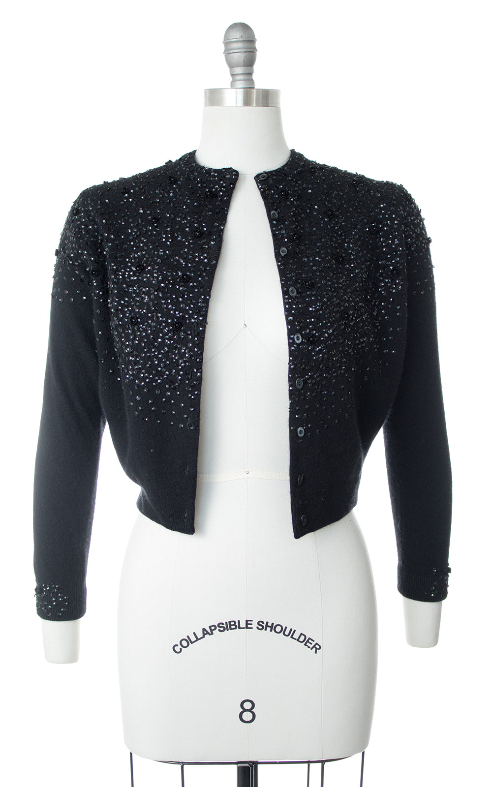 1950s Rose Sequined Knit Wool Cropped Cardigan
