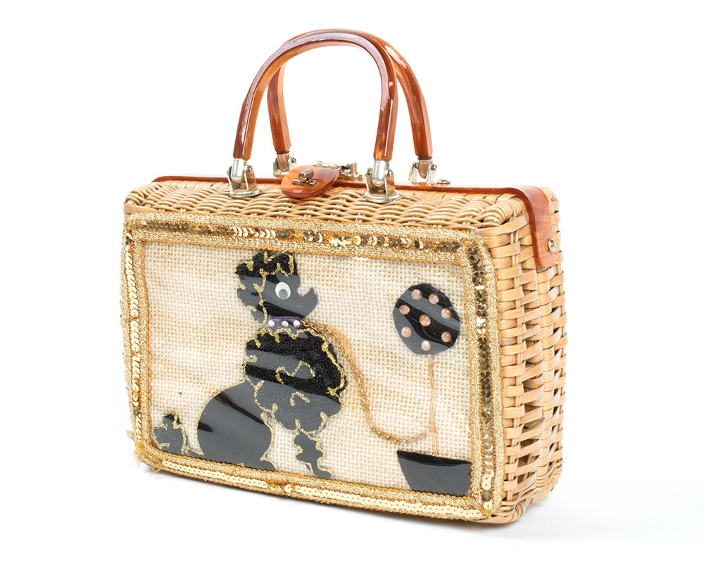 1950s Poodle Novelty Wicker Box Purse