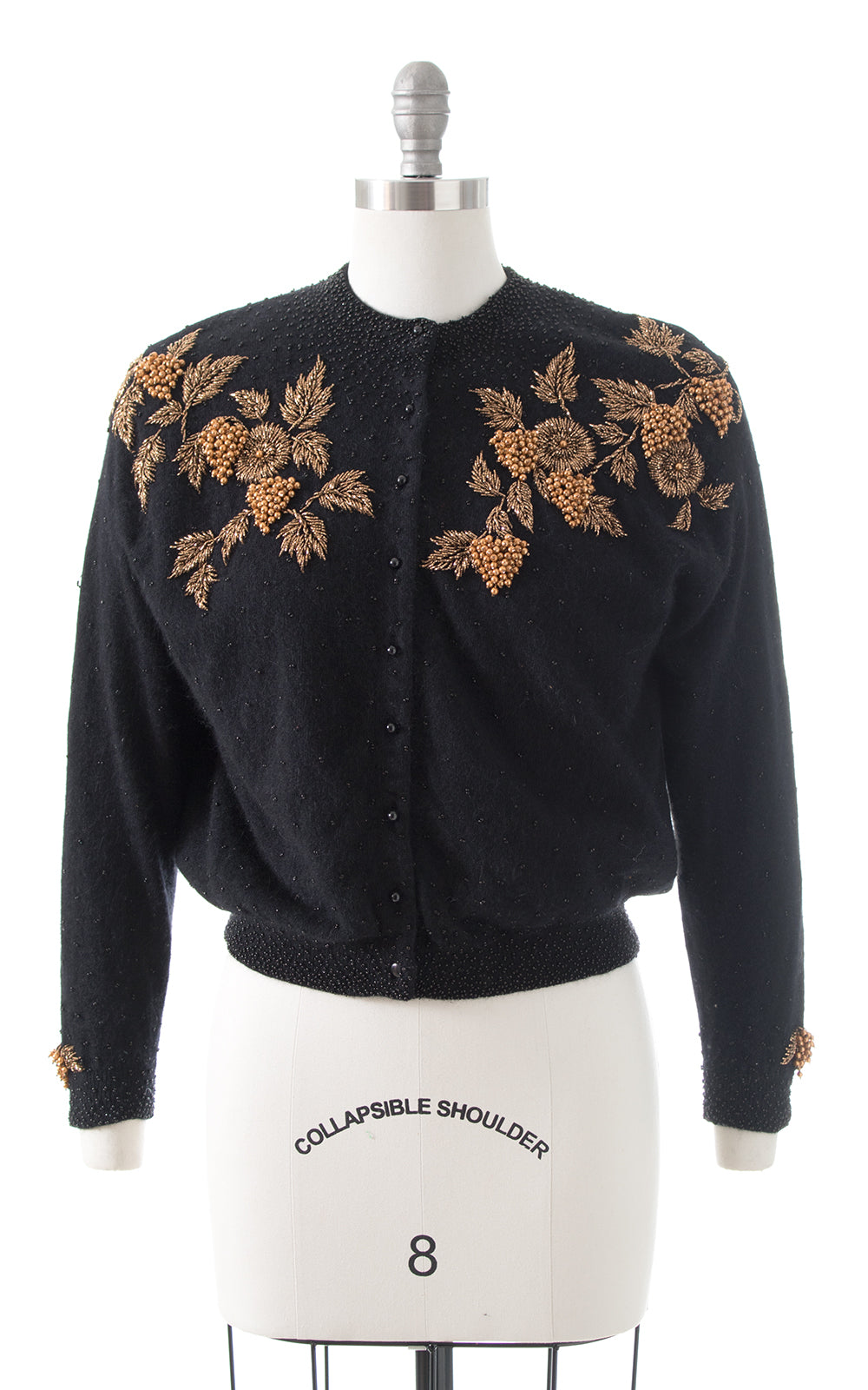1950s Gene Shelly Floral Beaded Knit Cardigan