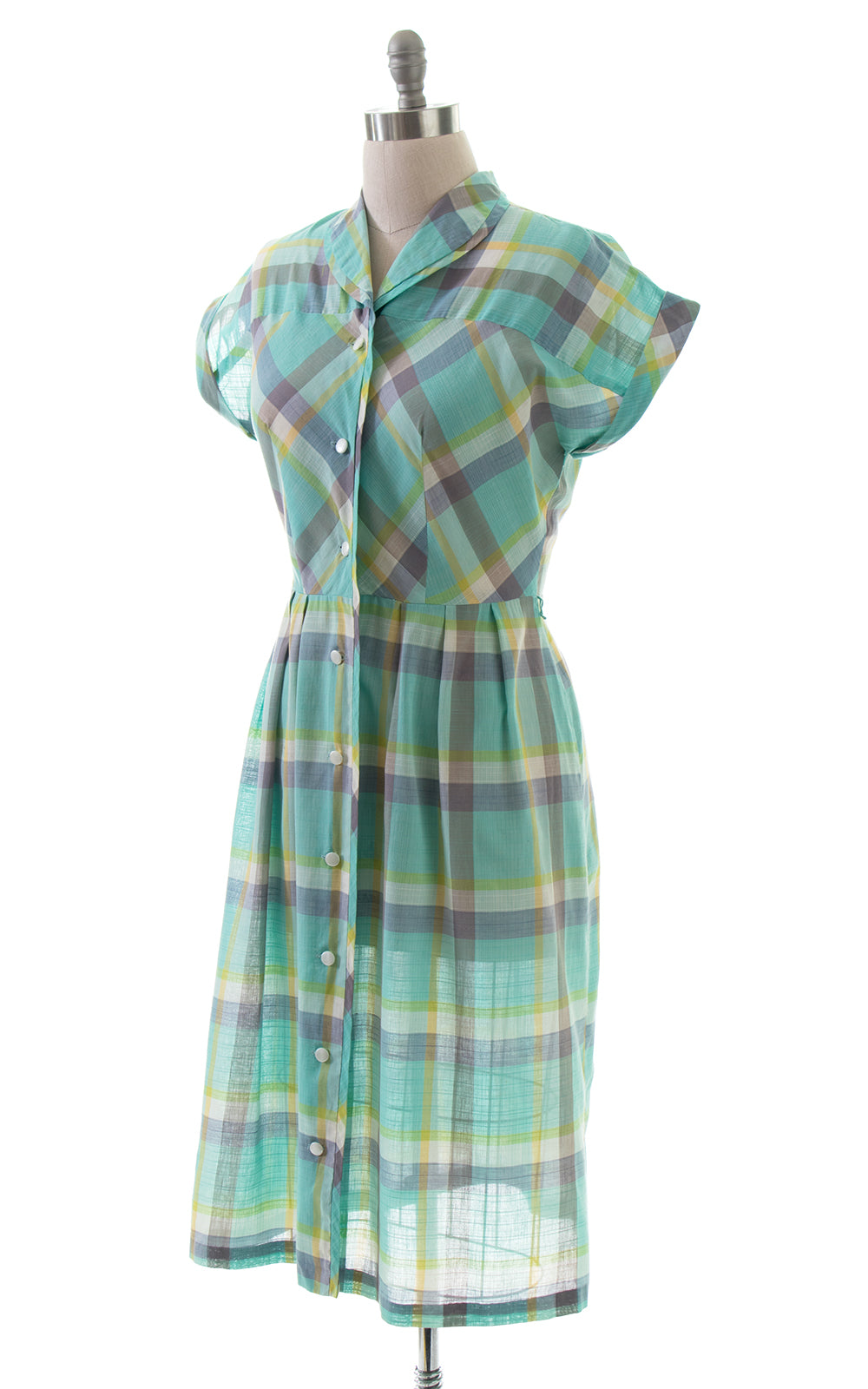 1950s Plaid Cotton Shirtwaist Dress