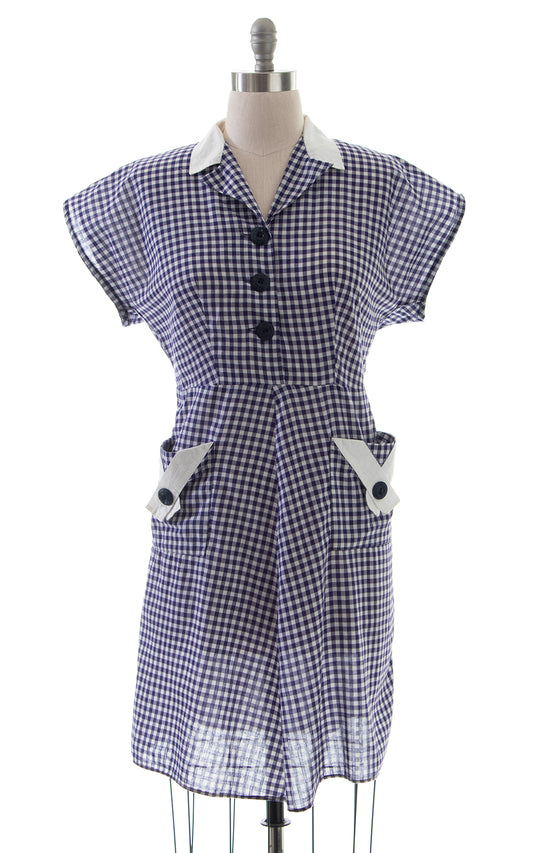 1940s Purple Gingham Shirtwaist Dress with Pockets