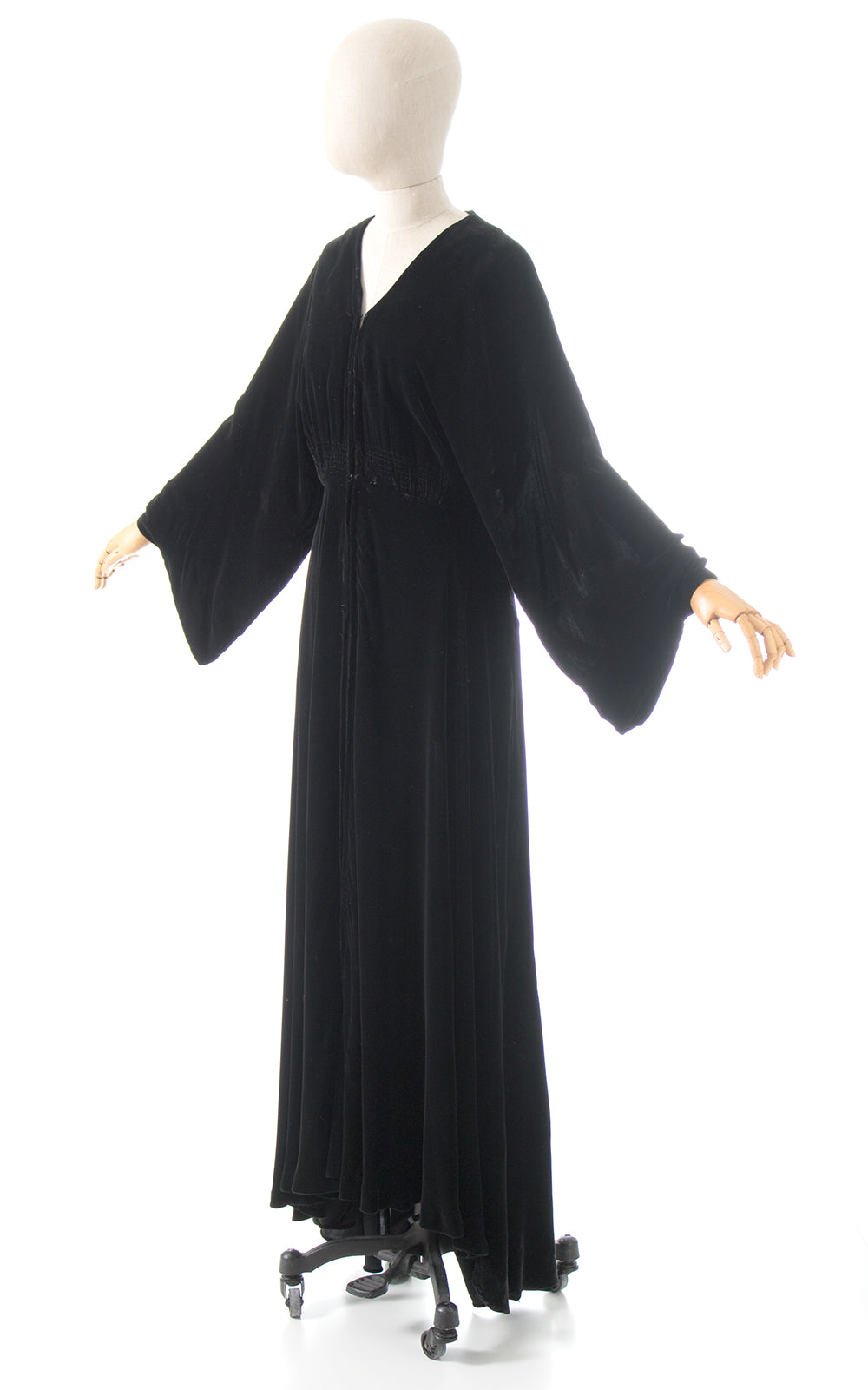 1930s Black Rayon Wide Sleeve Maxi Dress