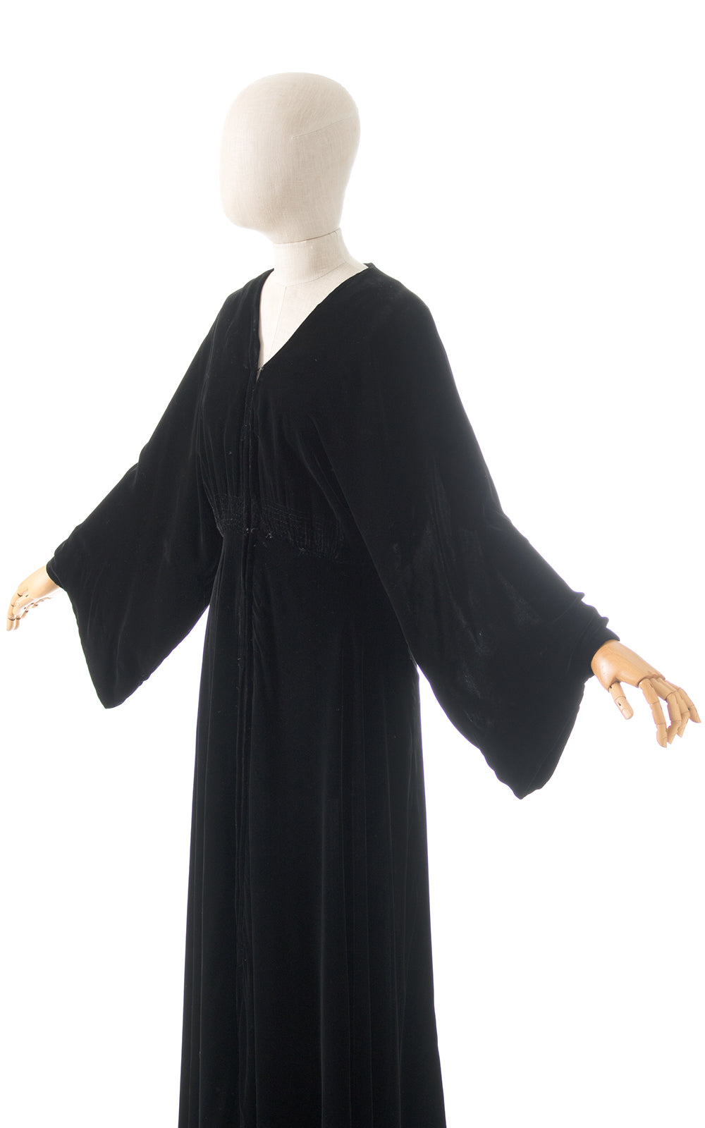 1930s Black Rayon Wide Sleeve Maxi Dress