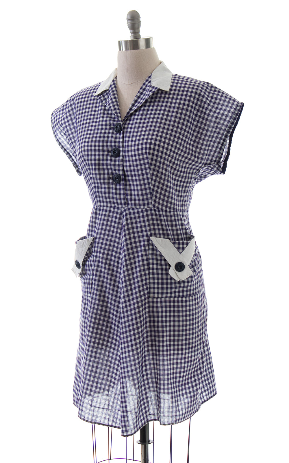 1940s Purple Gingham Shirtwaist Dress with Pockets