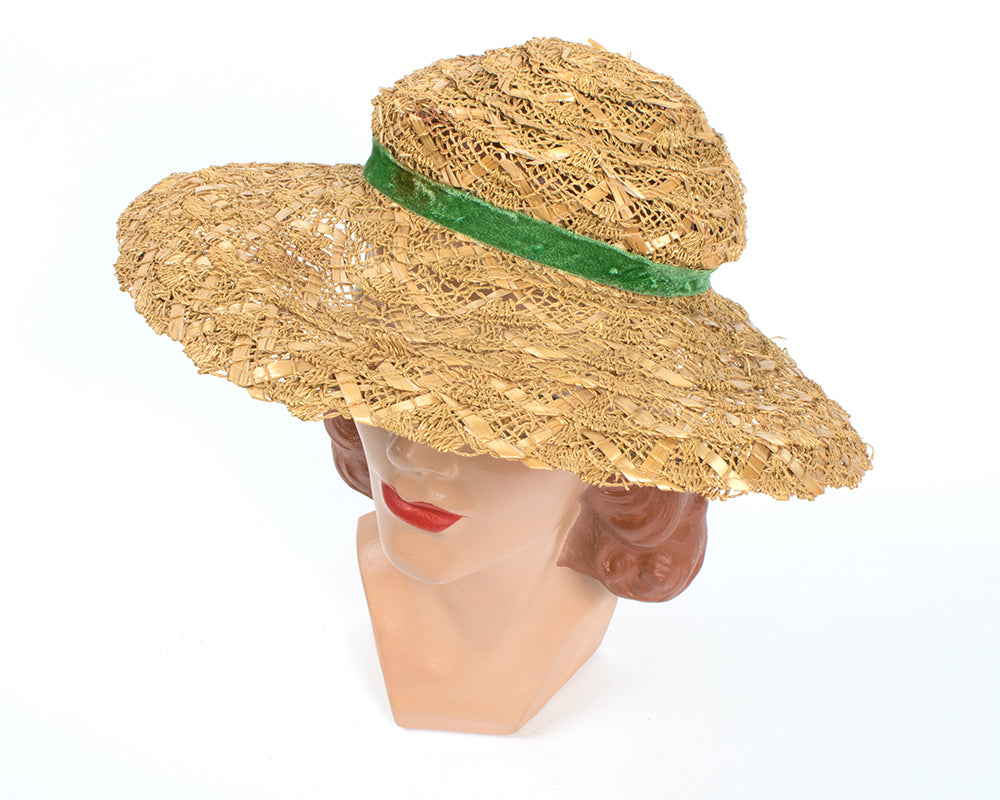 1950s Straw Sun Hat with Velvet Ribbon