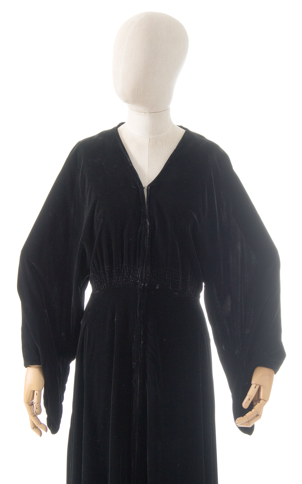 1930s Black Rayon Wide Sleeve Maxi Dress