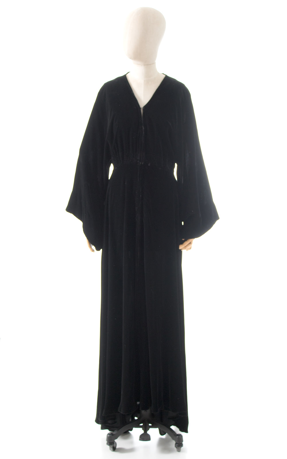 1930s Black Rayon Wide Sleeve Maxi Dress