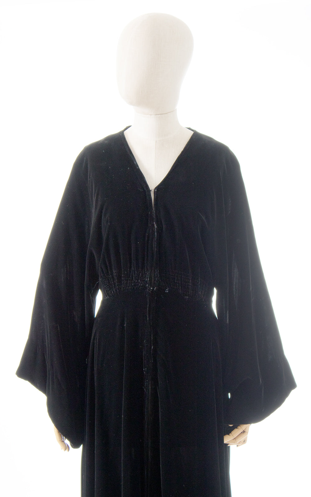 1930s Black Rayon Wide Sleeve Maxi Dress