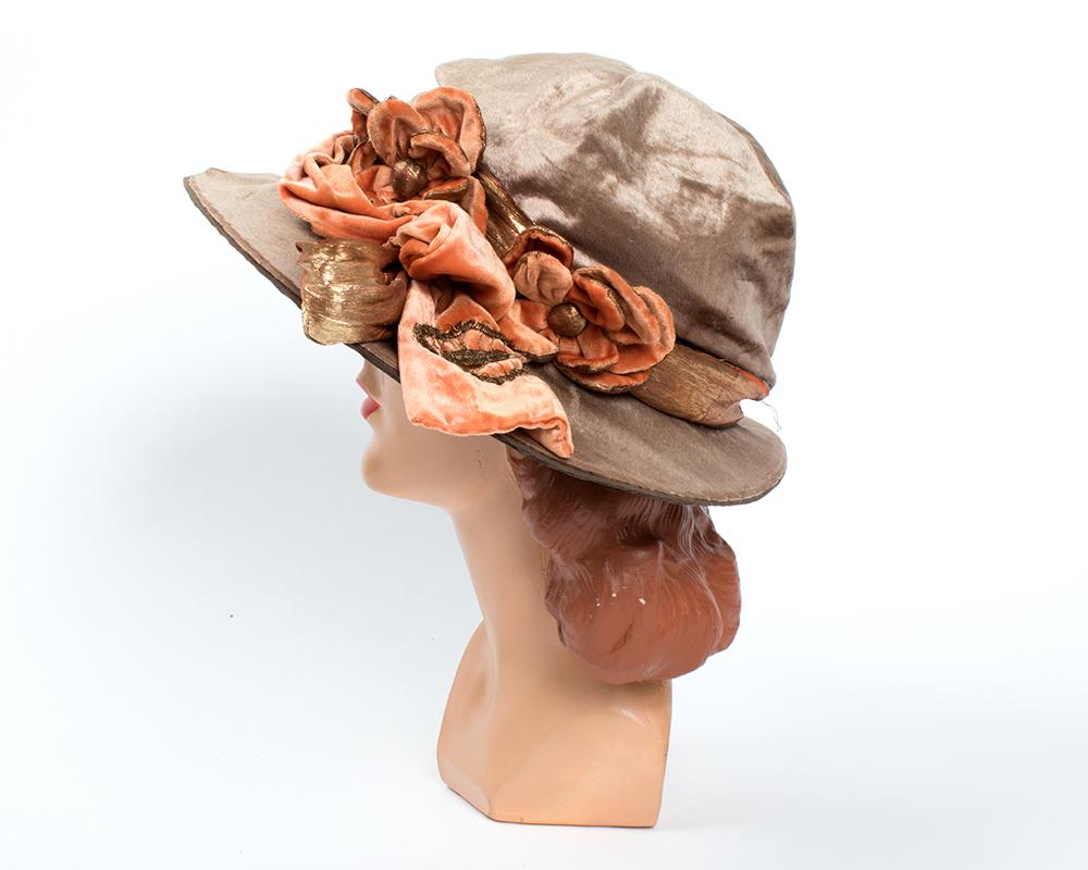 Edwardian 1910s Silk Velvet & Gold Lamé Floral Hat