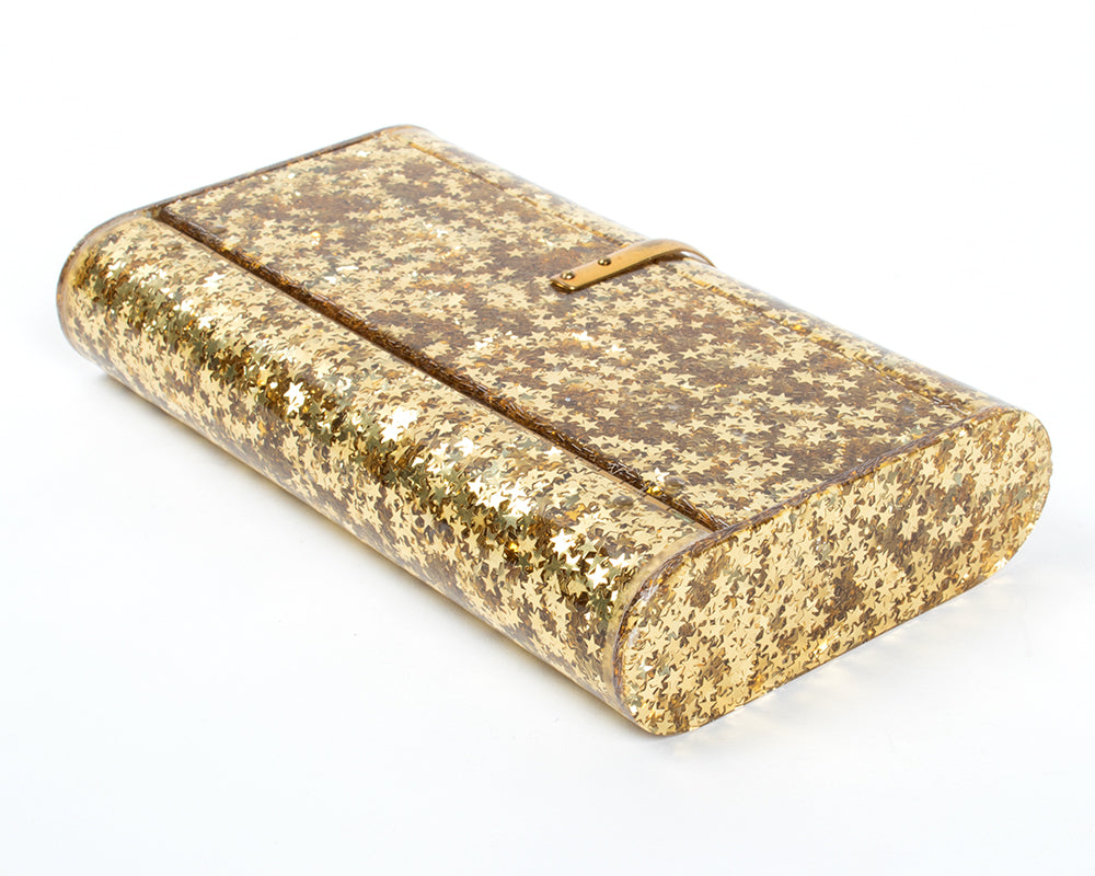 1950s Gold Star Confetti Lucite Clutch with Mirror