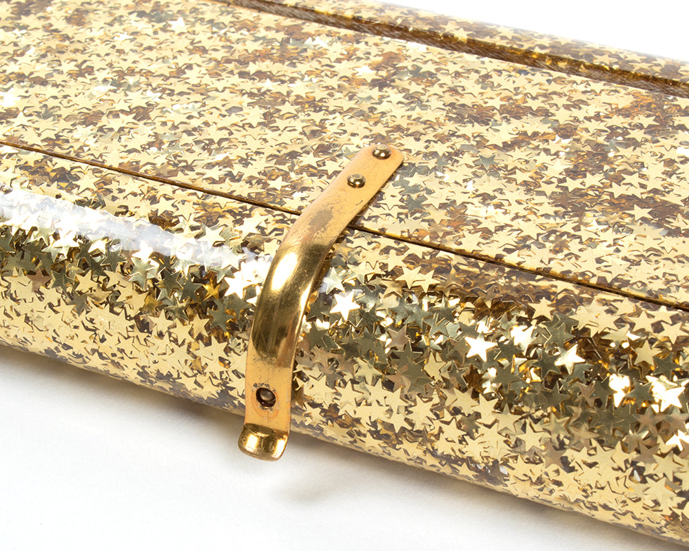 1950s Gold Star Confetti Lucite Clutch with Mirror