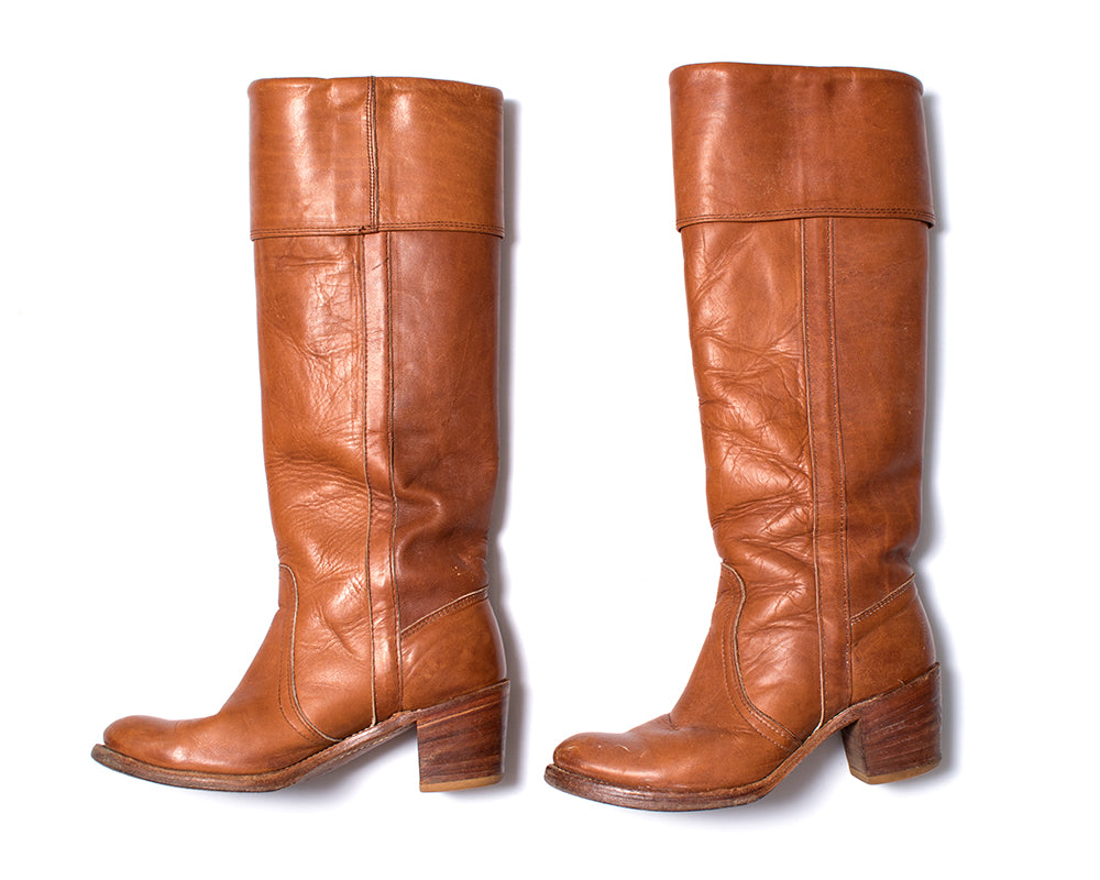 1970s Frye Leather Knee High Campus Boots