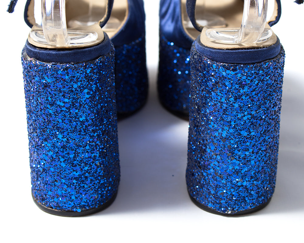 1970s Blue Glitter Platform Sandals