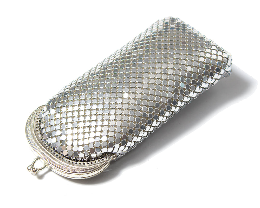 Vintage Silver-Tone Metal Mesh Glasses Case