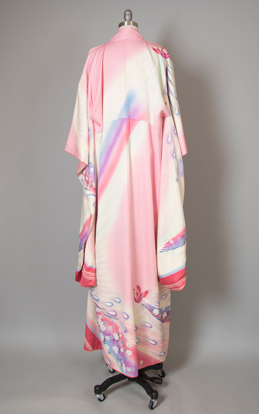 Vintage Peacock Novelty Print Dip Dye Furisode Kimono