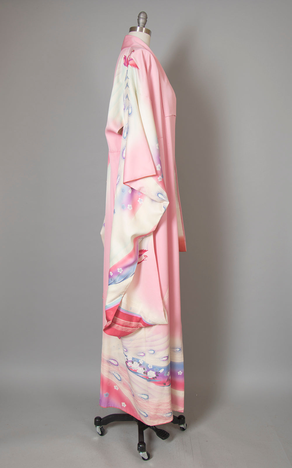 Vintage Peacock Novelty Print Dip Dye Furisode Kimono