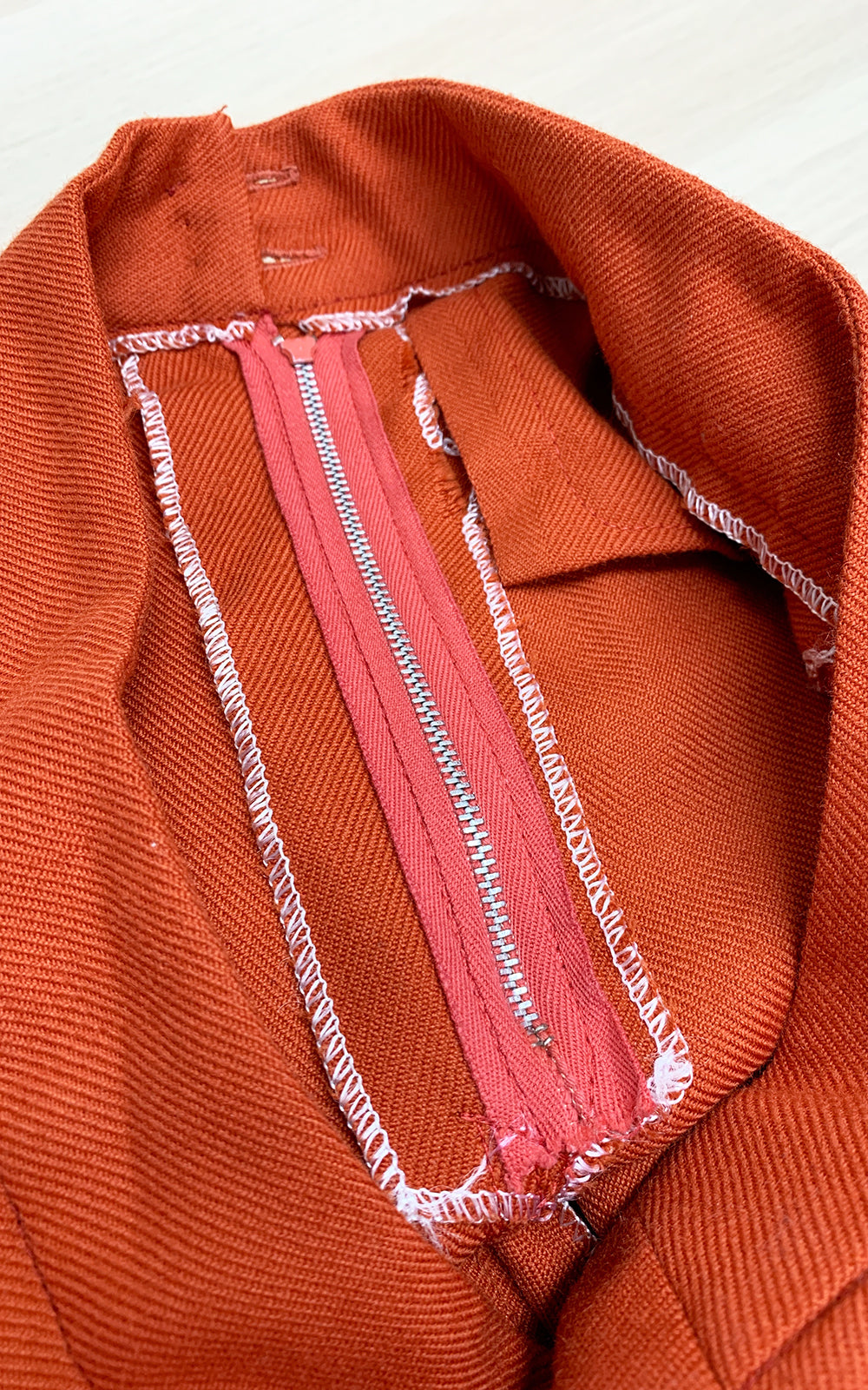 1970s Burnt Orange Wool Bell Bottom Pantsuit