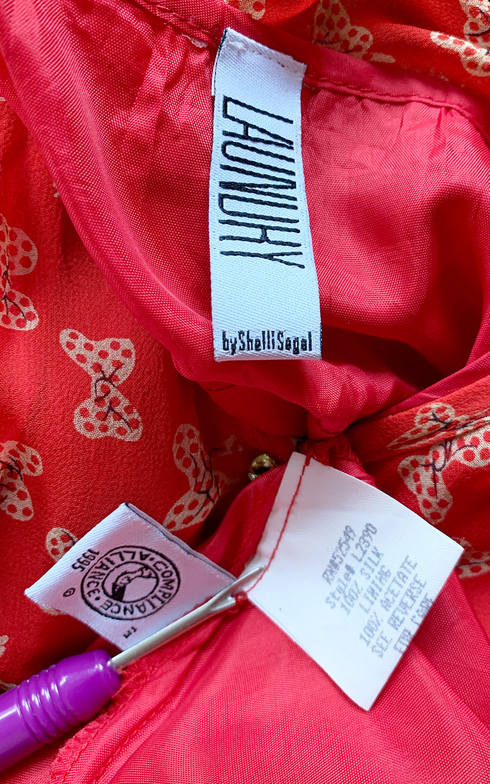 1990s Laundry by Shelli Segal Bow Novelty Print Silk Chiffon Dress | x-small