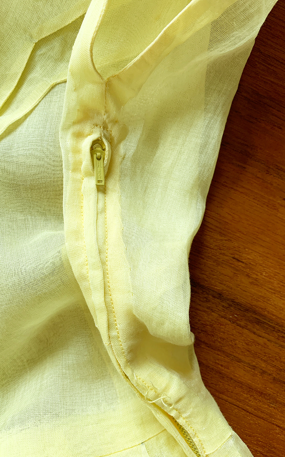 1950s Pastel Yellow Sheer Organza Scalloped Collar Dress | x-small