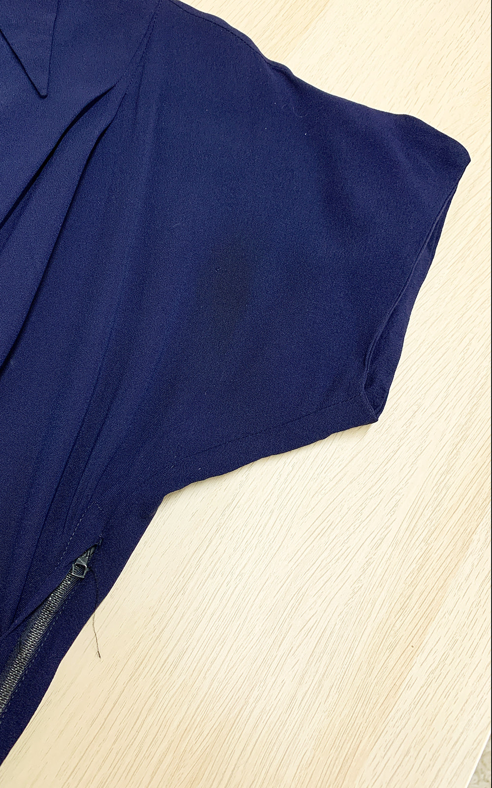 1940s Navy Blue Rayon Shirtwaist Dress with Rhinestone Buttons | small