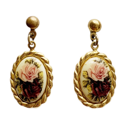 1980s Romantic Rose Earrings