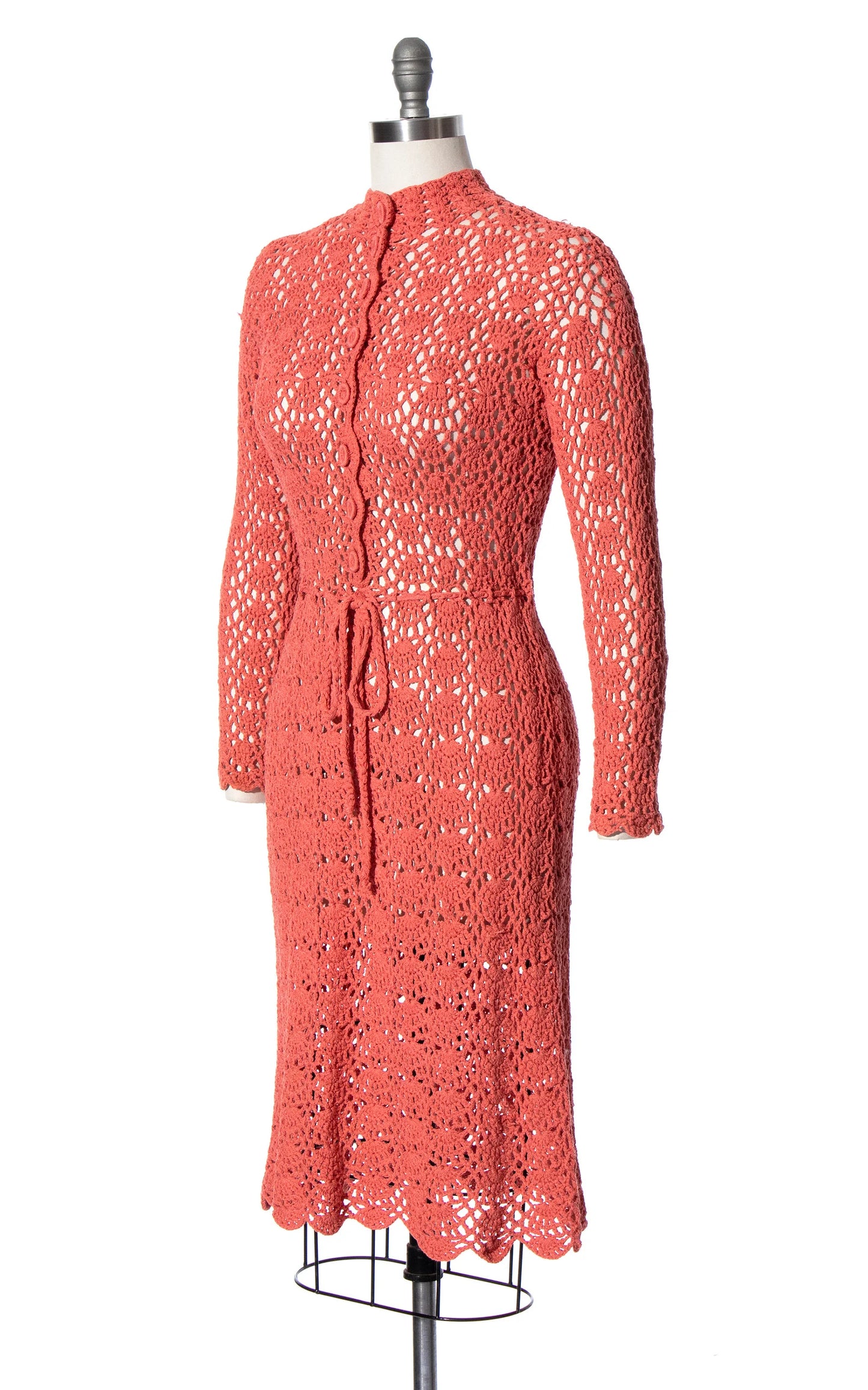 1970s Peach Crochet Sweater Dress | x-small/small/medium/large