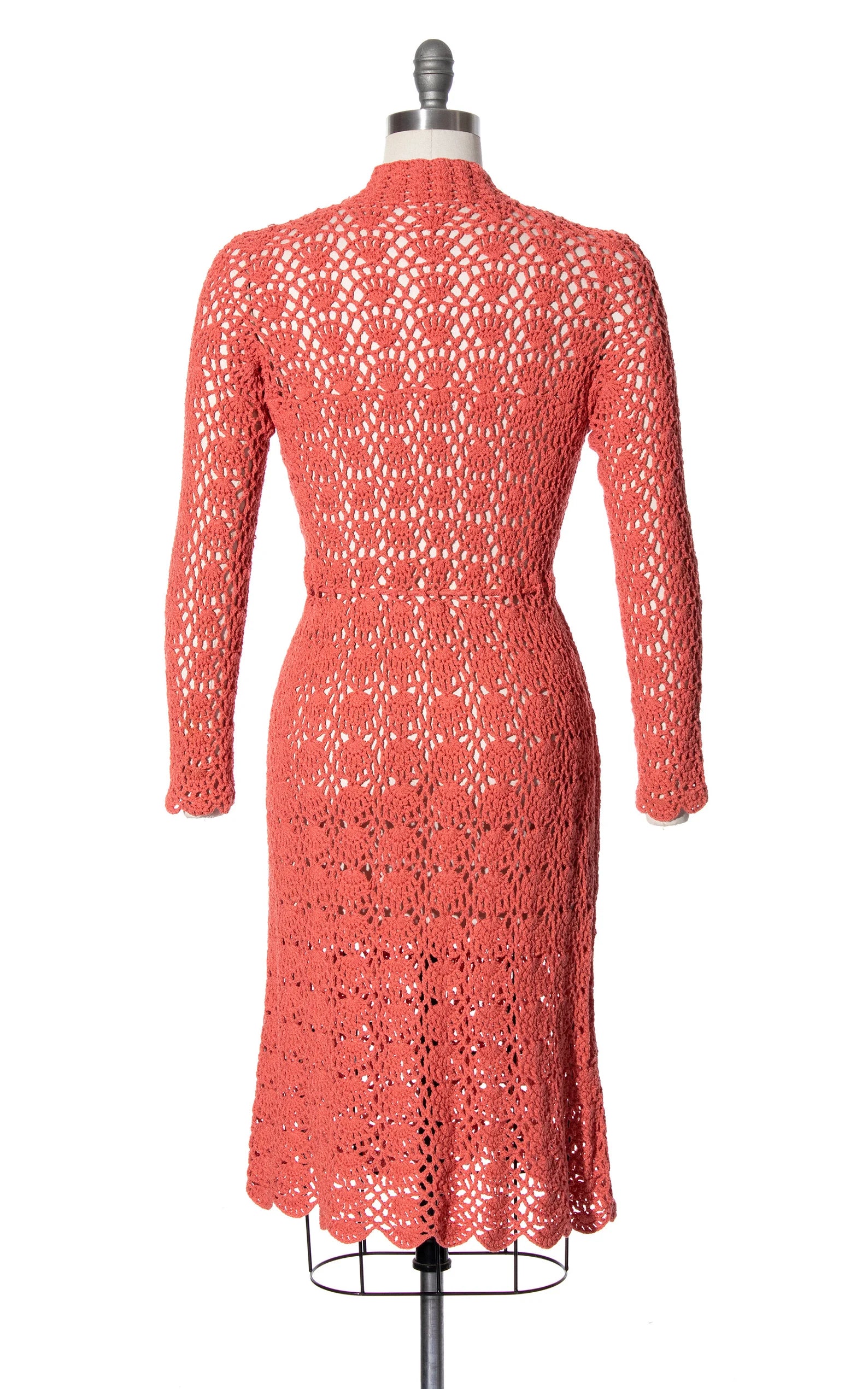 1970s Peach Crochet Sweater Dress | x-small/small/medium/large 1970s Peach Crochet Sweater Dress | x-small/small/medium/large