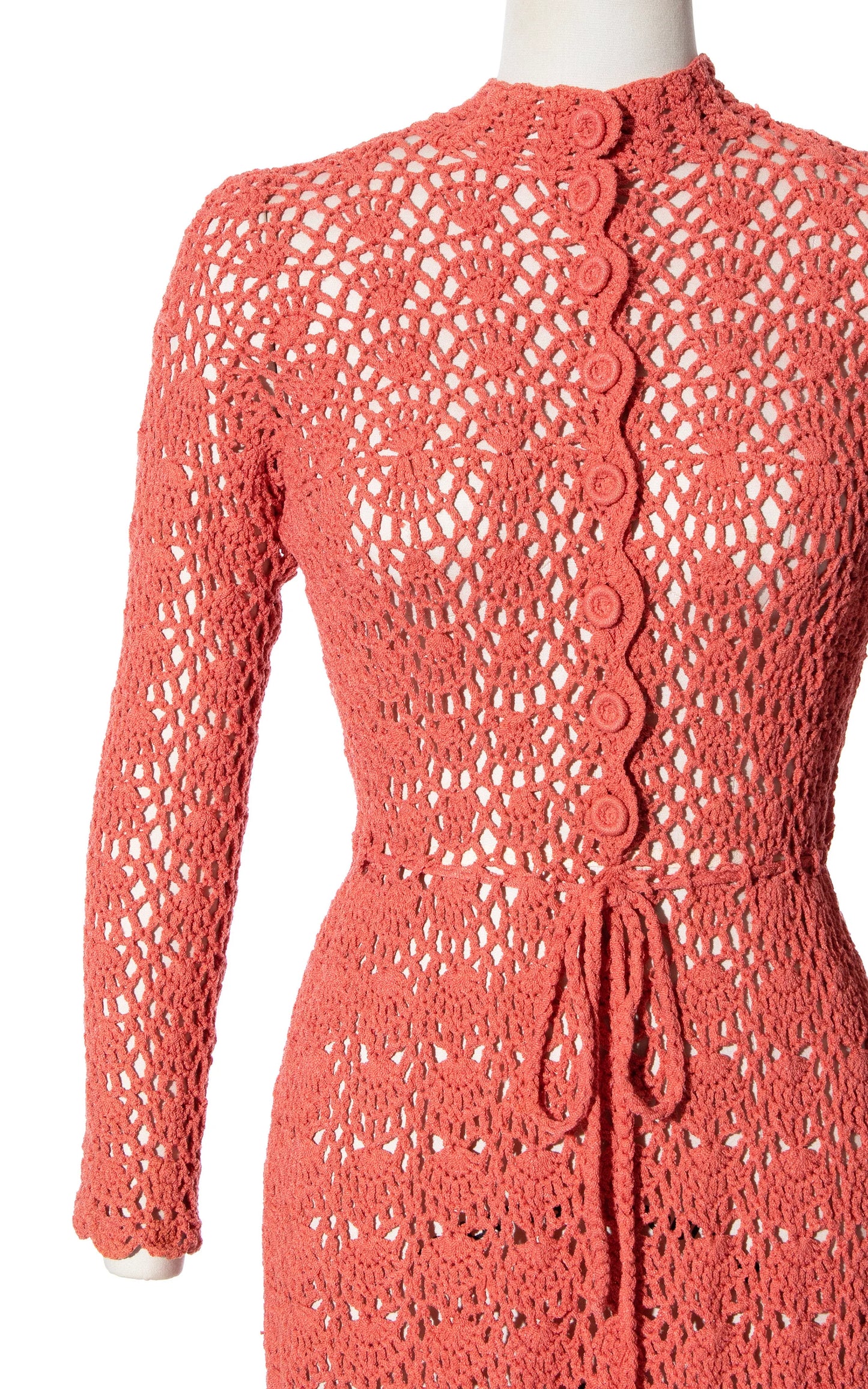 1970s Peach Crochet Sweater Dress | x-small/small/medium/large