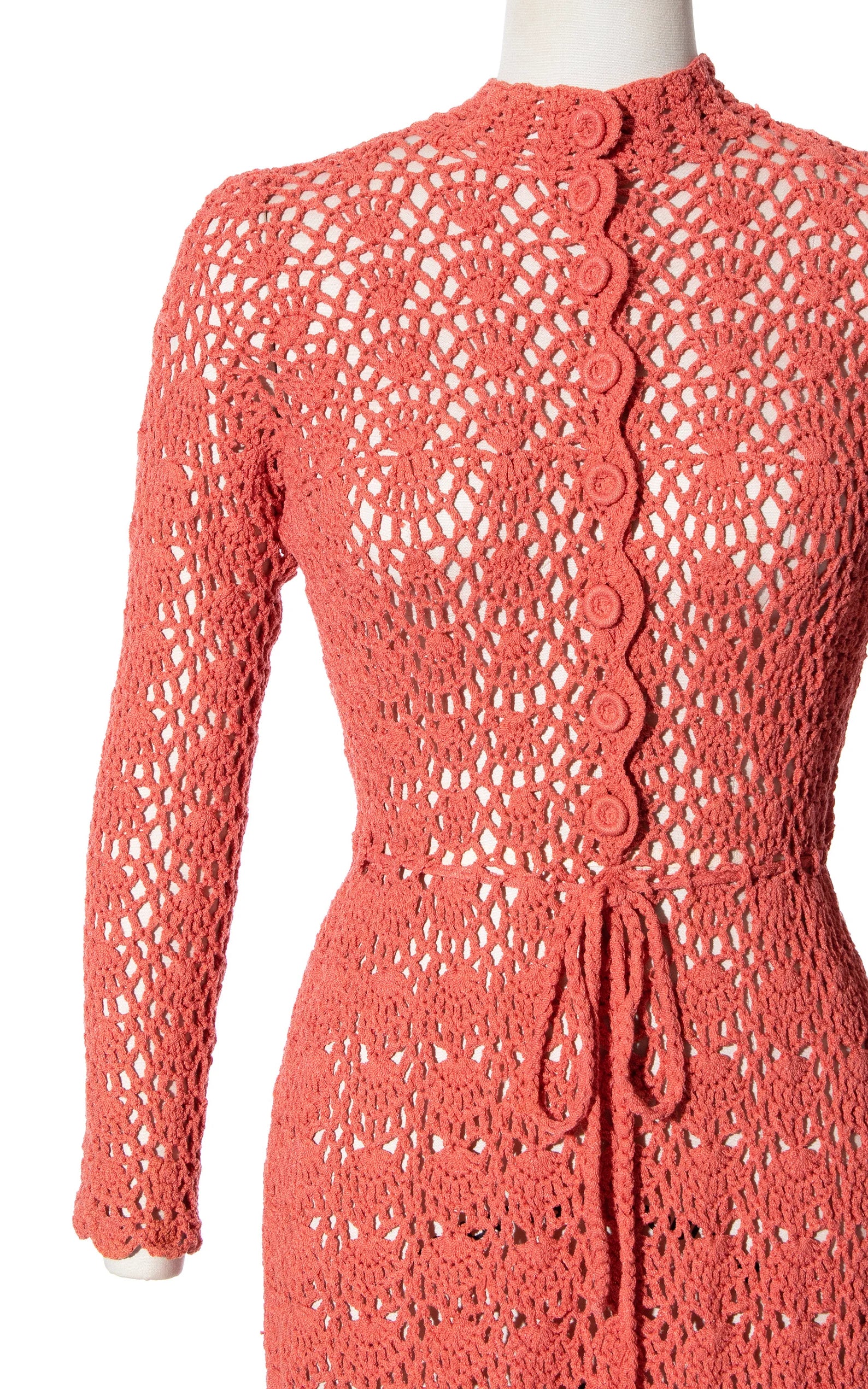 1970s Peach Crochet Sweater Dress | X-Small/Small/Medium/Large 1970s Peach Crochet Sweater Dress | X-Small/Small/Medium/Large