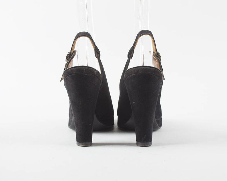 1940s Black Velvety Peep Toe Platforms