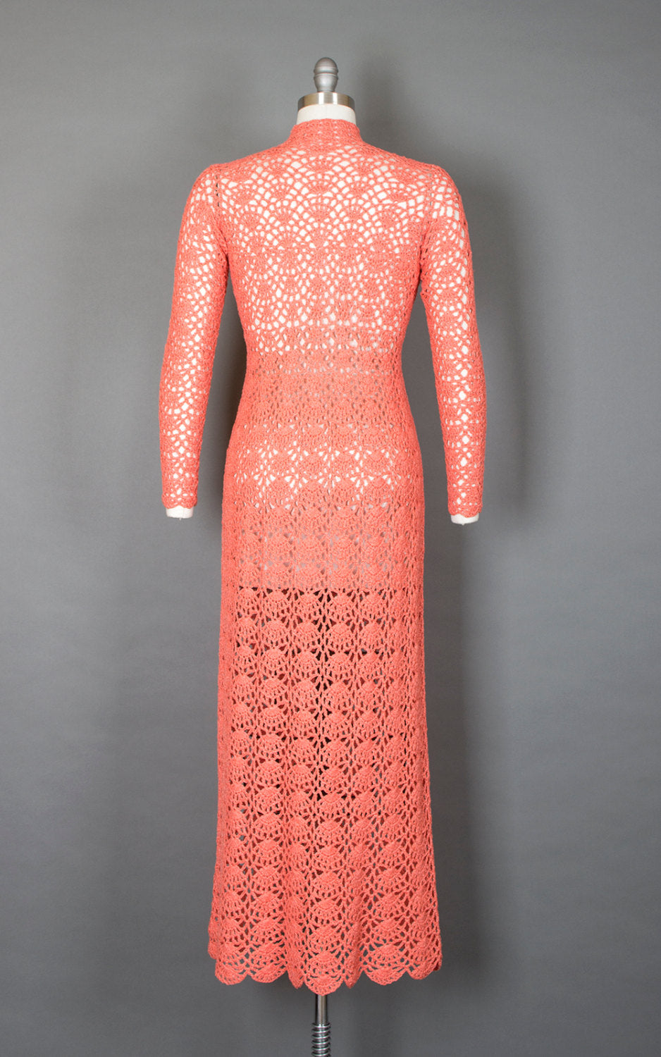 1970s Peach Crochet Maxi Sweater Dress | small/medium Birthday Life Vintage 1970s Peach Crochet Maxi Sweater Dress | small/medium Birthday Life Vintage