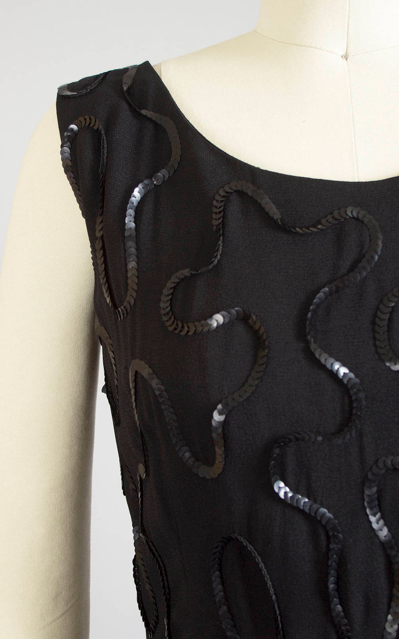 1940s Sequin Soutache Black Rayon Crepe Evening Dress | small main image 0