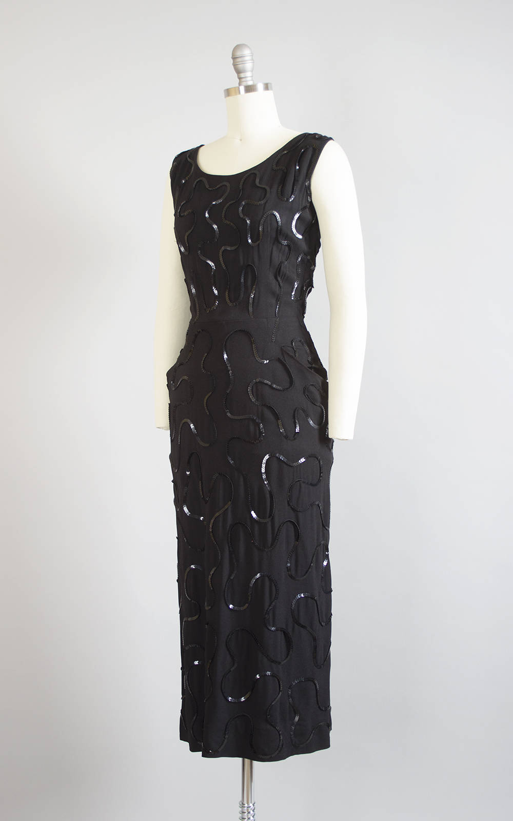 1940s Sequin Soutache Black Rayon Crepe Evening Dress | small Birthday Life Vintage 1940s Sequin Soutache Black Rayon Crepe Evening Dress | small Birthday Life Vintage