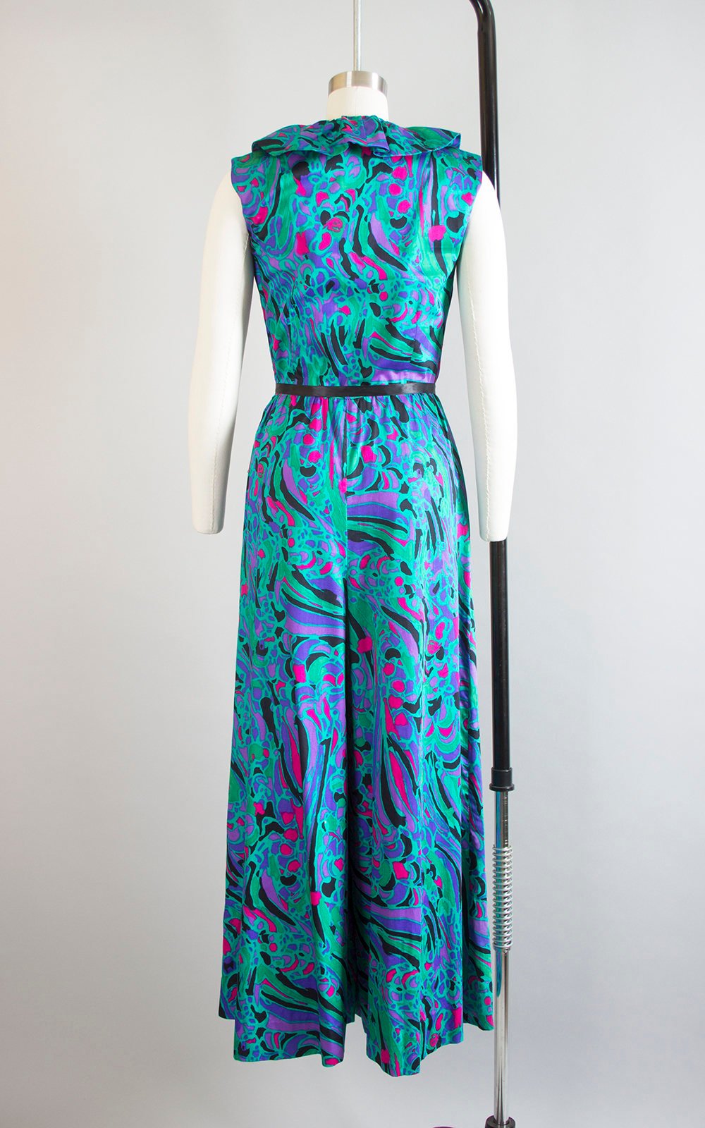 Vintage 1970s Jumpsuit | 70s Cotton Wide Leg Palazzo Pants Teal Psychedelic Tropical Playsuit (small/medium)