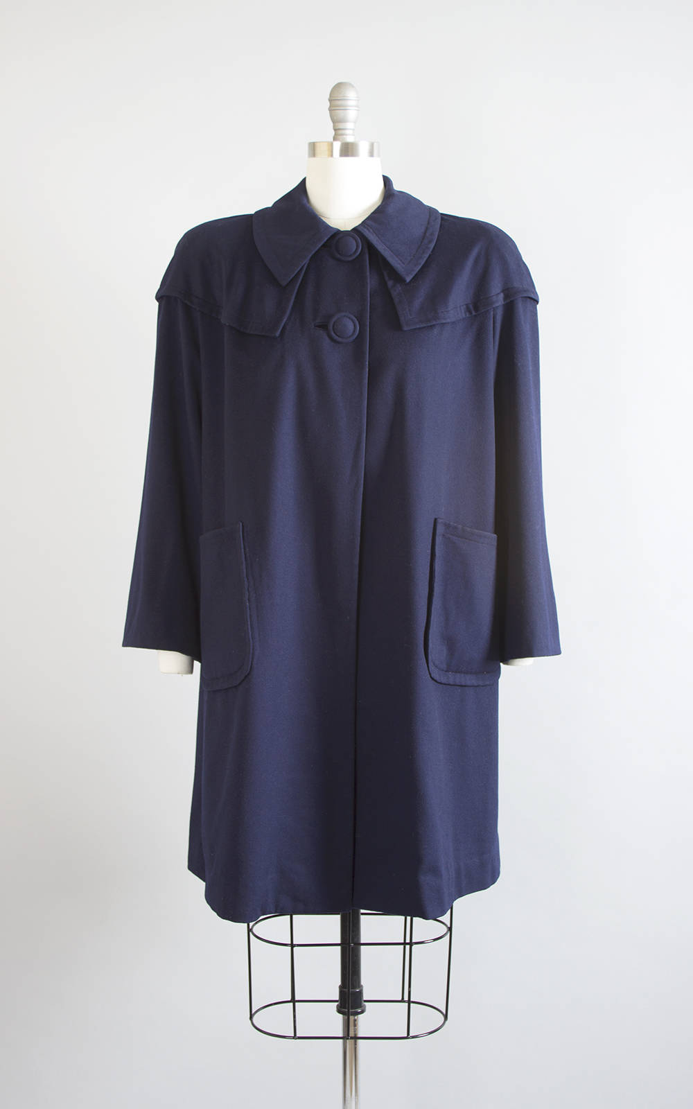 Vintage 1950s Coat | 50s FORSTMANN Navy Blue Wool Swing Coat Minimalist Jacket (medium/large)