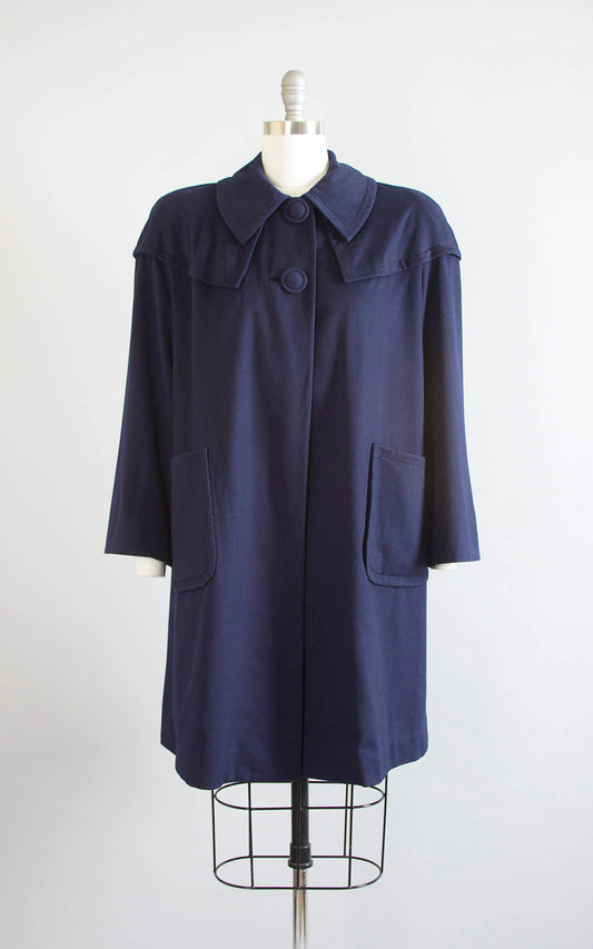 Vintage 1950s Coat | 50s FORSTMANN Navy Blue Wool Swing Coat Minimalist Jacket (medium/large)