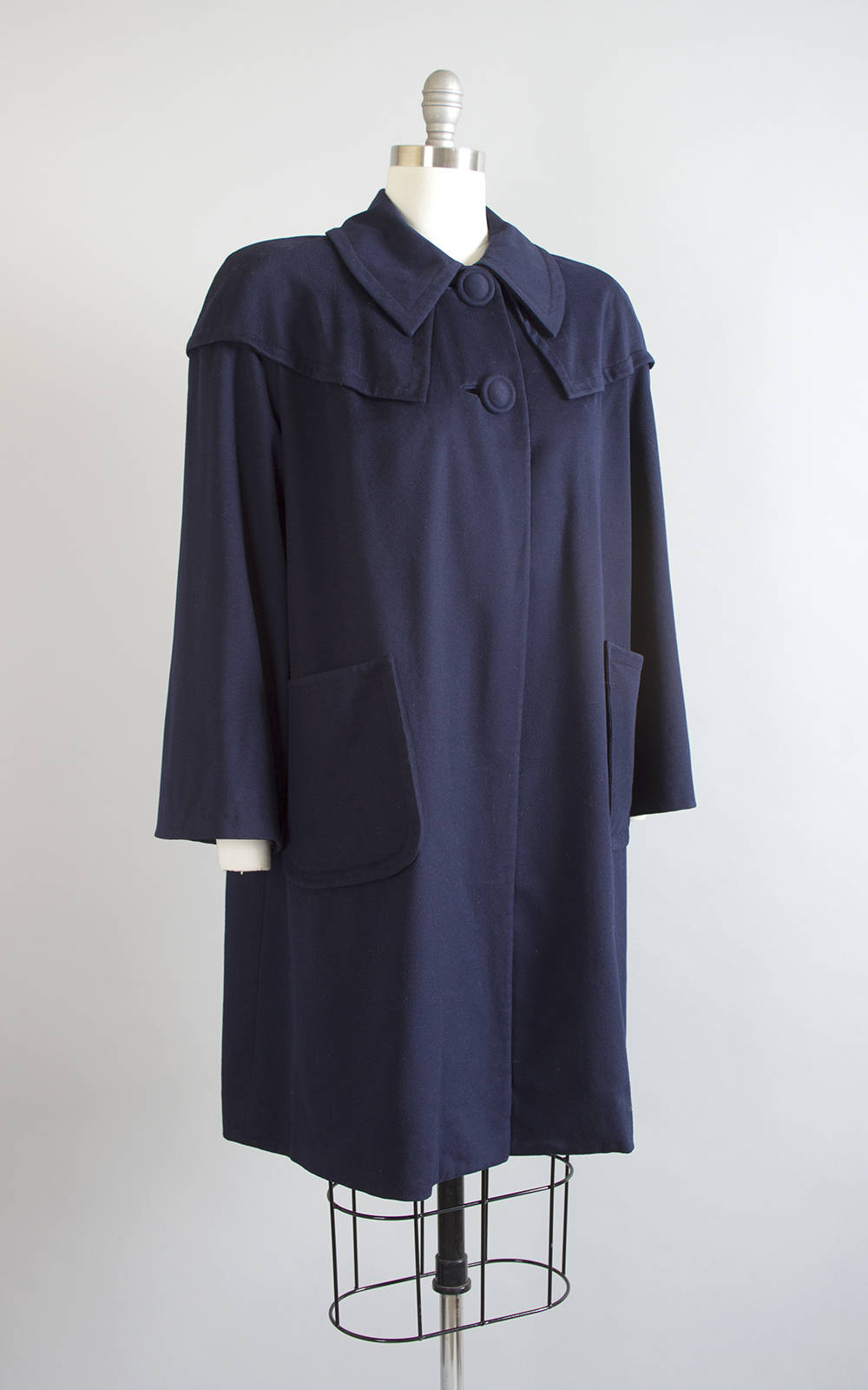 Vintage 1950s Coat | 50s FORSTMANN Navy Blue Wool Swing Coat Minimalist Jacket (medium/large)