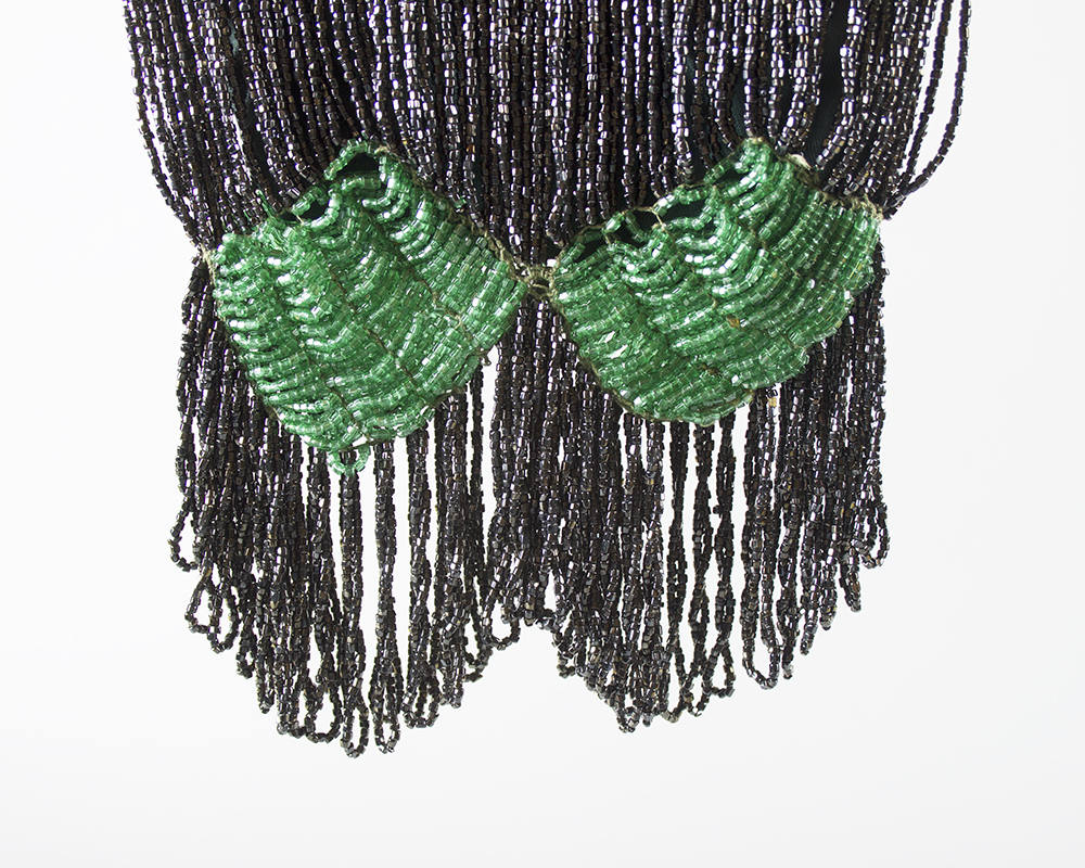 Vintage 1920s 1930s Purse | 20s 30s Beaded Fringe Art Deco Microbeaded Emerald Green Gray Evening Handbag