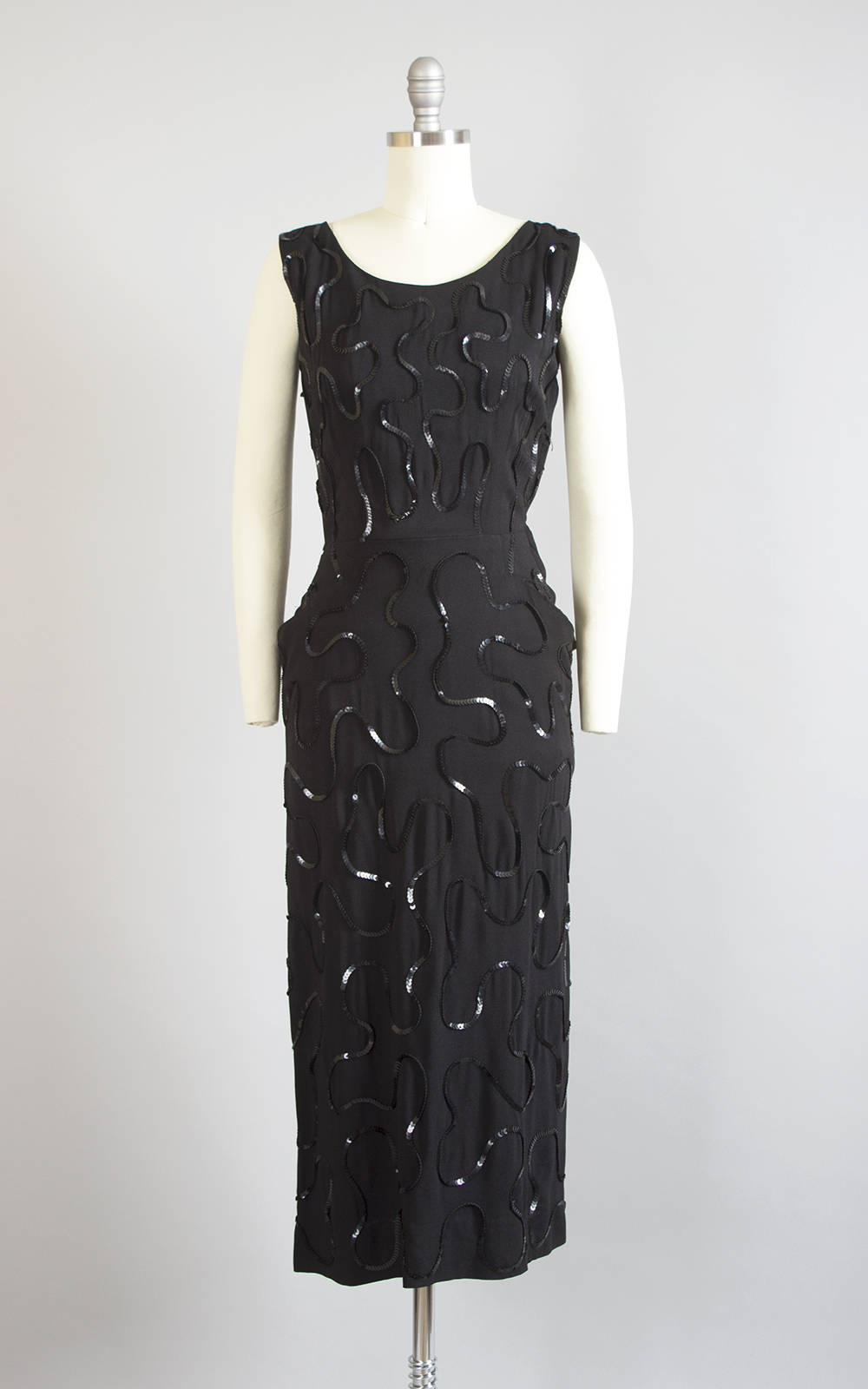 1940s Sequin Soutache Black Rayon Crepe Evening Dress | small ...