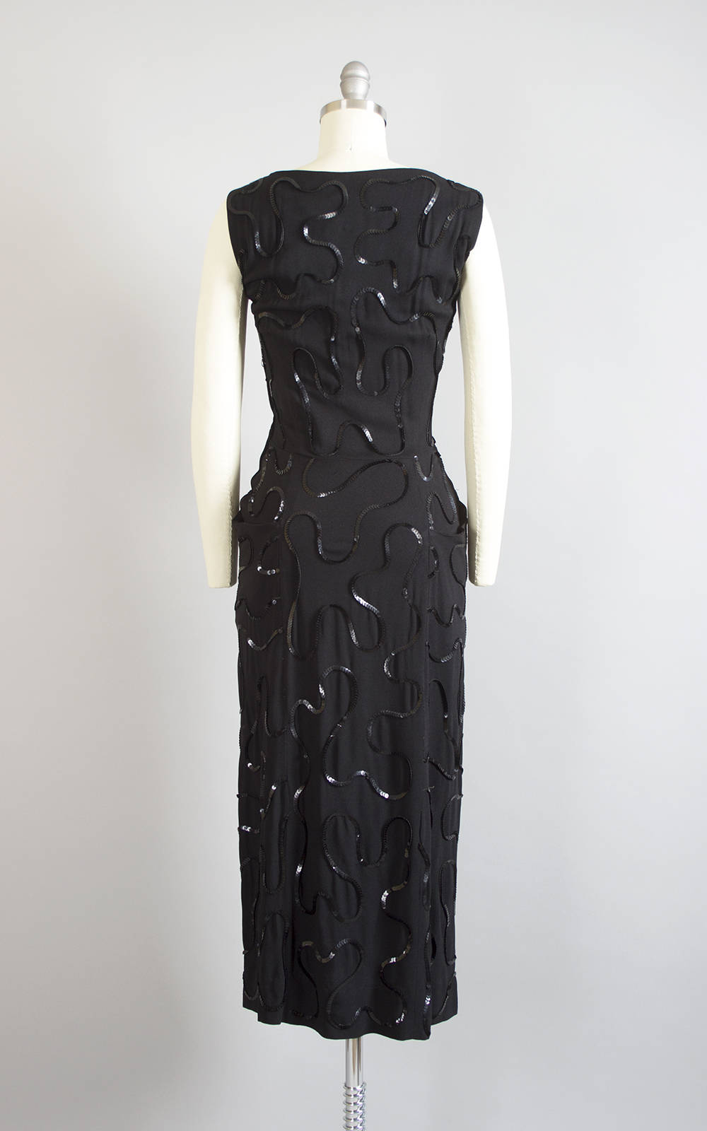 Vintage 1940s Dress | 40s Sequin Soutache Black Rayon Crepe Cocktail Party Wiggle Dress with Pockets (small)