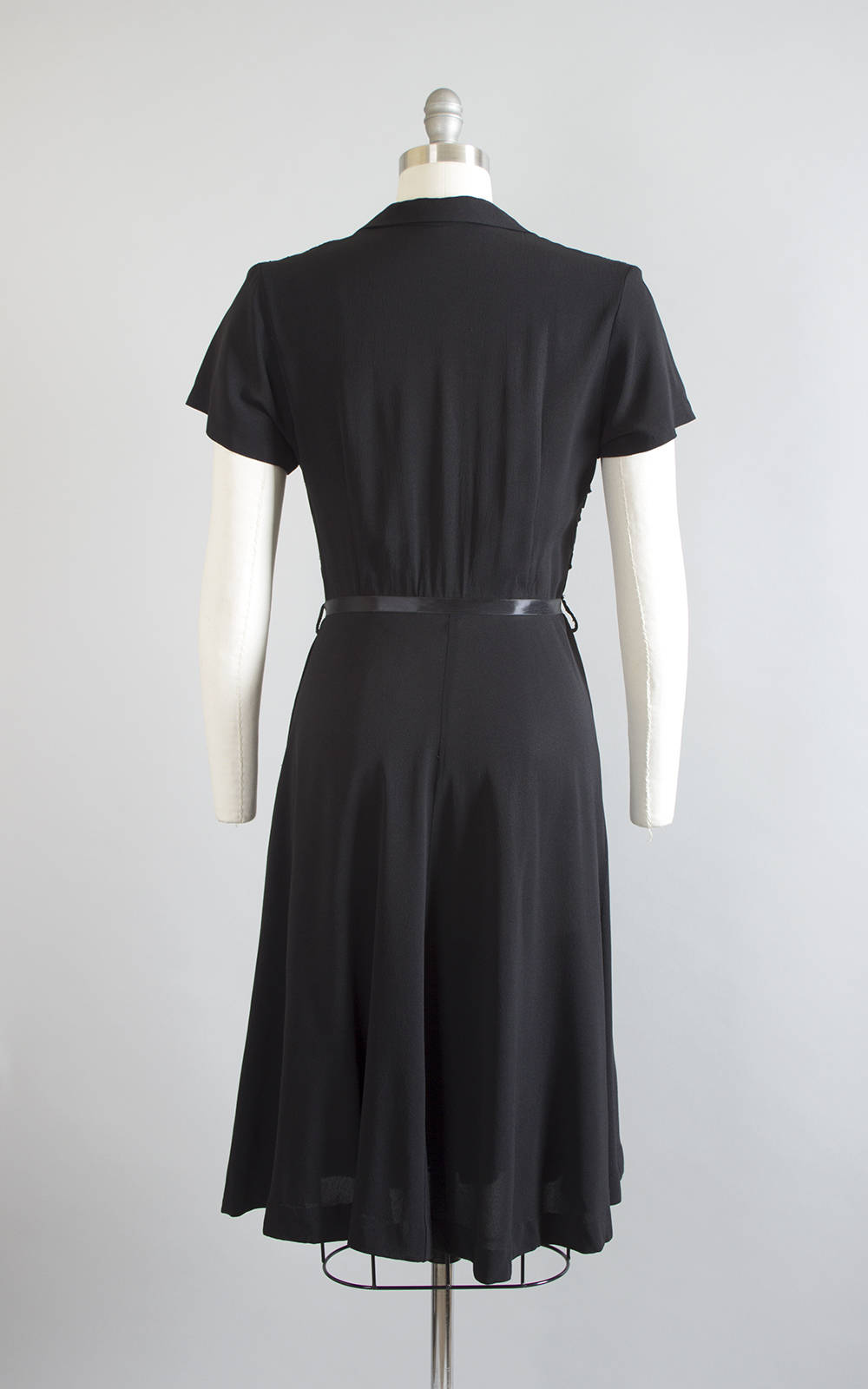 Vintage 1940s Dress | 40s Beaded Black Rayon Pintuck Ruched Full Skirt Cocktail Evening Dress (medium)