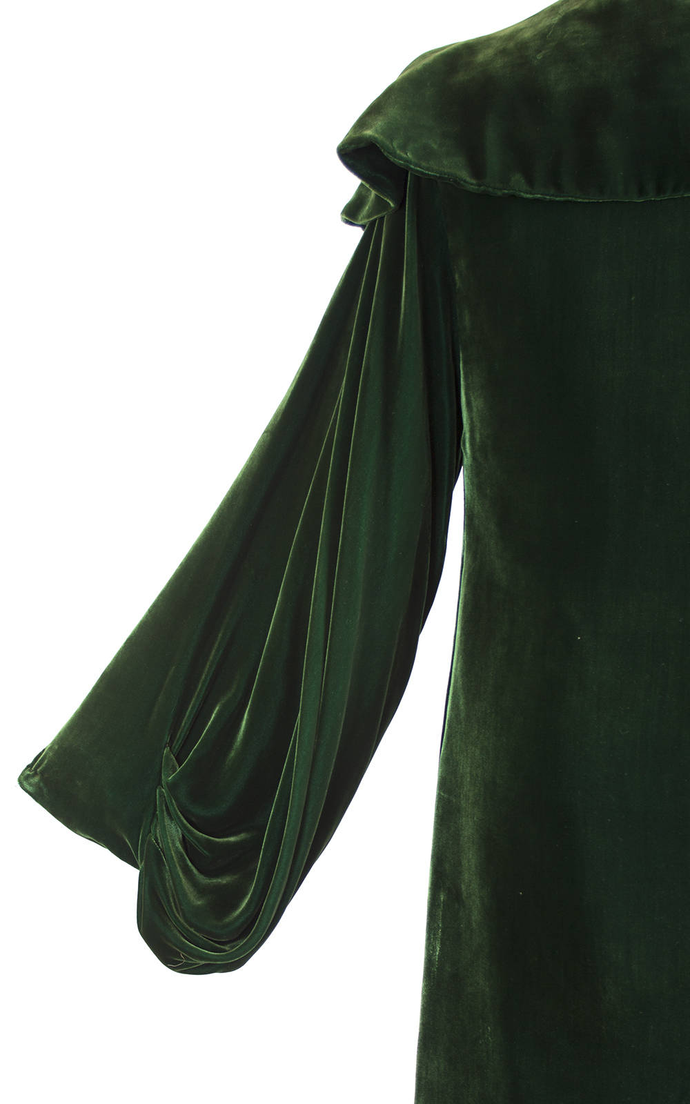 Vintage 1930s Coat | 30s Silk Velvet Dark Green Opera Cloak Ruffled Collar Draped Sleeves Evening Jacket (small/medium)