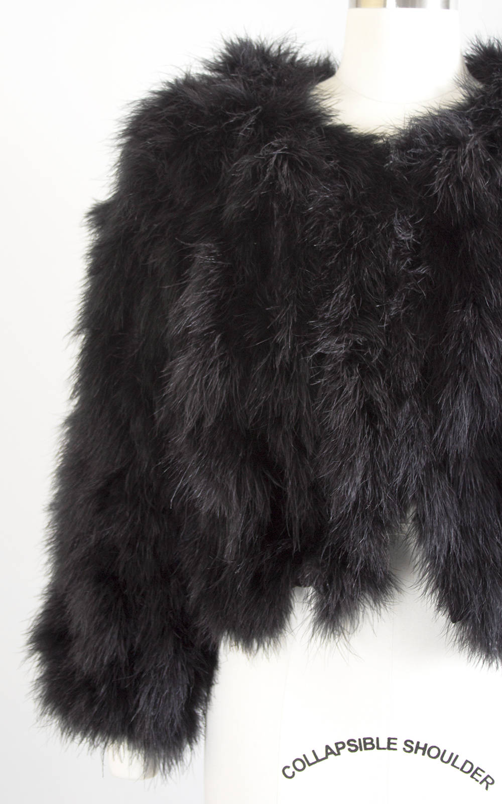 Vintage 1940s Style Jacket | 90s Black Marabou Feather Shrug Cropped Evening Glam Bridal Noir Coat (medium/large/xl)