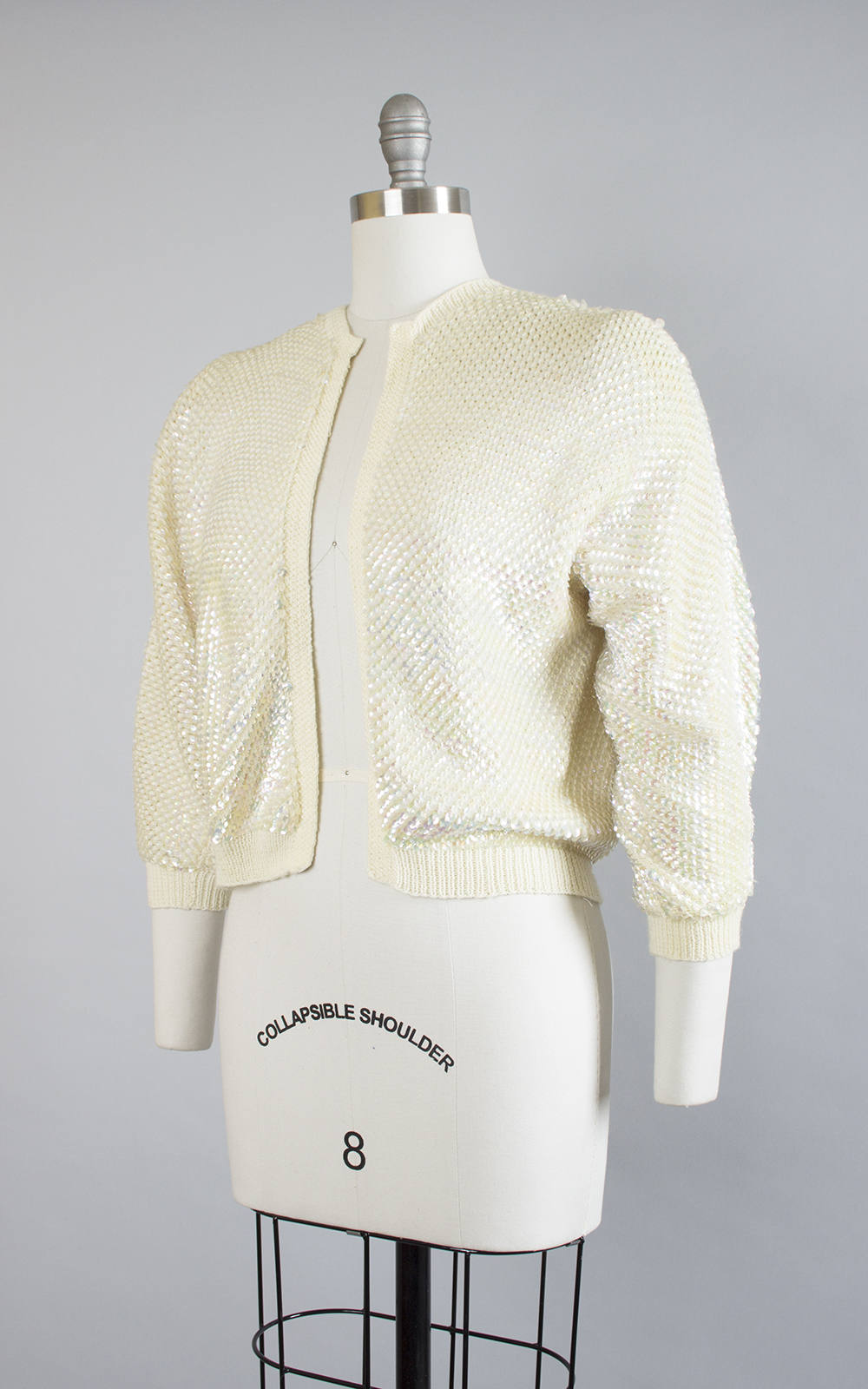 1950s 1960s Cream Sequined Knit Wool Cardigan | medium/large