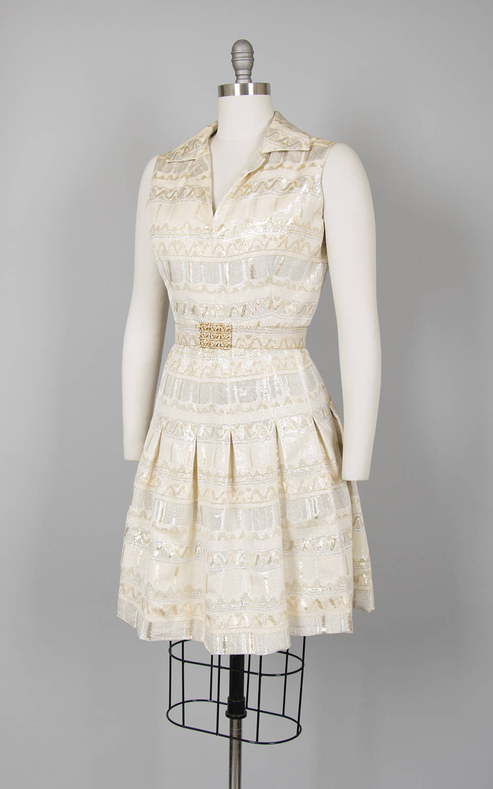 1970s Malcom Starr Metallic Iridescent Brocade Belted Dress | medium Birthday Life Vintage 1970s Malcom Starr Metallic Iridescent Brocade Belted Dress | medium Birthday Life Vintage